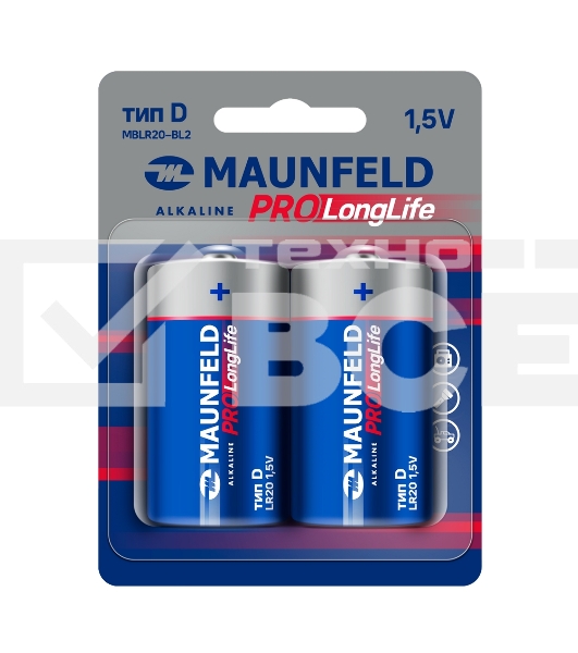 Батарейки Maunfeld PRO Long Life Alkaline D(LR20) MBLR20-BL2, блистер 2 шт., 1.5 В