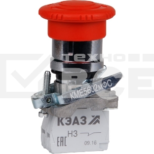 Кнопка КМЕ5602мФС-красный-0но+2нз-гриб-фикс-IP65-КЭАЗ