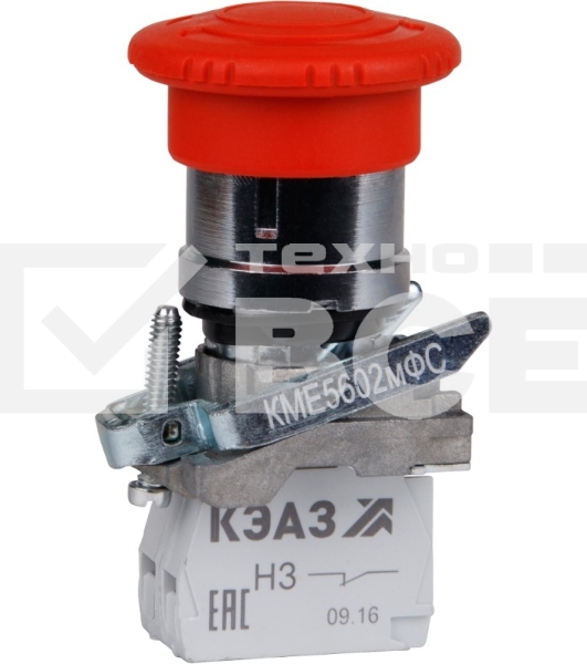 Кнопка КМЕ5602мФС-красный-0но+2нз-гриб-фикс-IP65-КЭАЗ