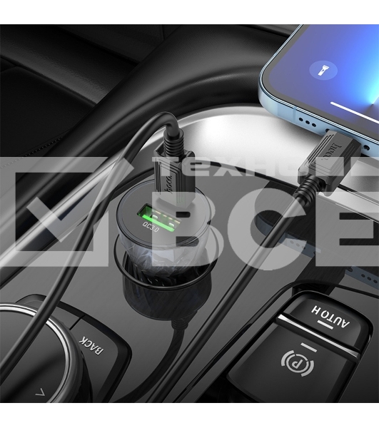 Автомобильная зарядка HOCO Z47A прозрачный 1xUSB-1xUSB-C, 3А PD30W QC3.0, черный
