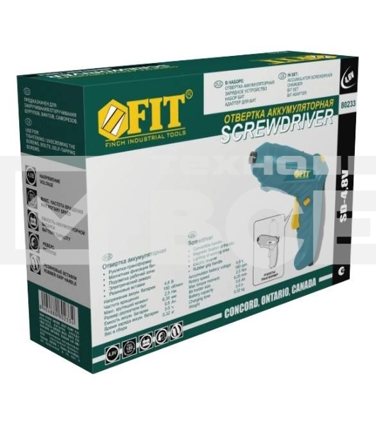 Отвертки аккумуляторные FIT 80233 Отвертка Акк. {4,8В; 180об/мин; 2,5Нм; 1(Ni-Cd)0,8Ач; 3-5ч.; рез. накл.; подсвет.;трансформ.; короб}
