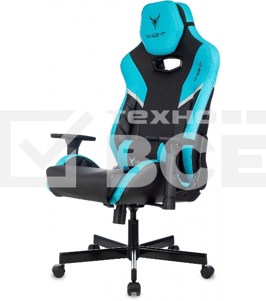 Кресло игровое Knight Thunder 5X черный/голубой эко.кожа крестов. металл