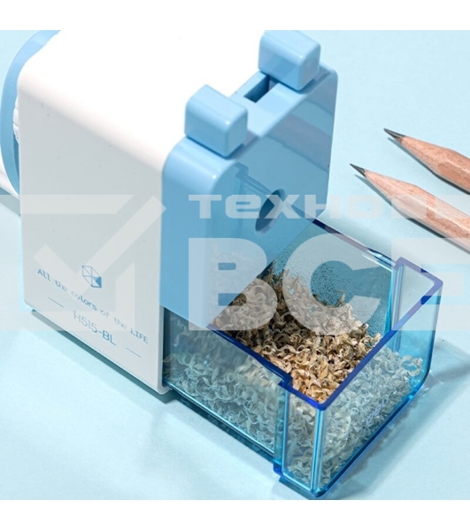 Точилка для карандашей механическая Deli EH515-BL, 1 отверстие, пластик, голубой/белый, пластиковый бокс