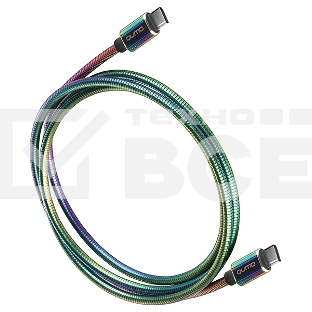 Кабель Qumo, Type С - Type C, USB 3.0, 1,2м, 5-20В, 5А, 100 Вт, опл. металл. пружинка, кон. металл, rainbow