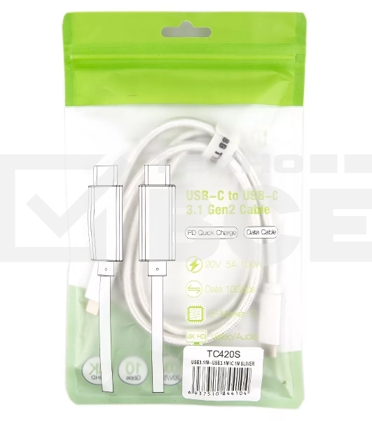 Кабель USB 3.1 Type Cm -- Cm IC 5А 10Gbs длина 1M, Telecom <TC420S> серебряный