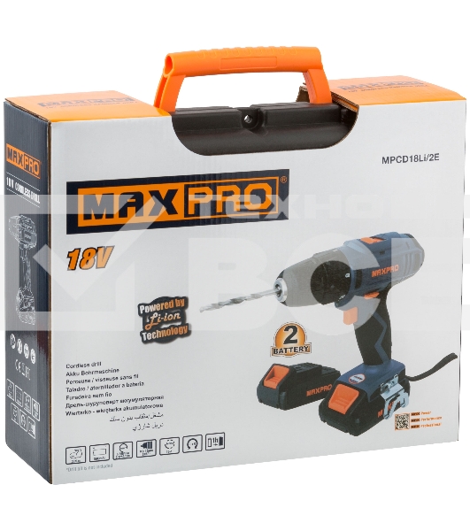 Дрель-шуруповерт MAX-PRO 85030, Аккумуляторная, 18В, 2 АКБ, Кейс