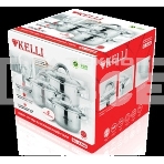 Набор посуды из нержавеющей стали со стеклянными крышками KELLI KL-4246 6 пред. 16 см -2,1; 18- см-2,9; 20 см-3,9 литра. 7-ми слойное капсульное дно. Индукция, фото5