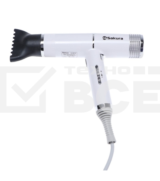 Фен SAKURA SA-4051W белый/серый, 1600 Вт, компактный