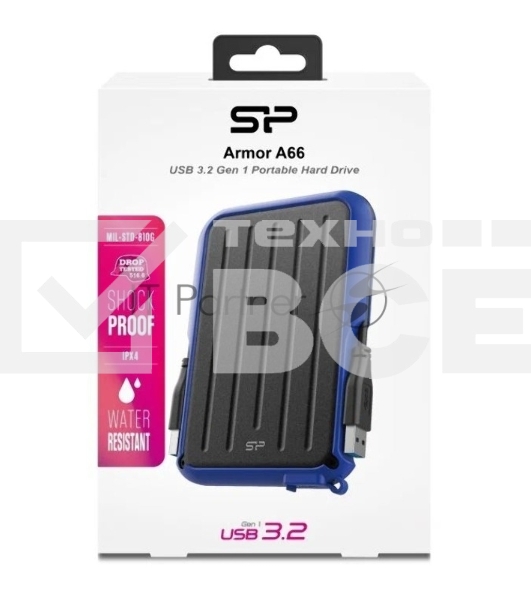 Внешний HDD 2.5' Silicon Power Armor A66, 2TB, USB 3.2 Gen 1 Type-A, 5400 rpm, черно-синий