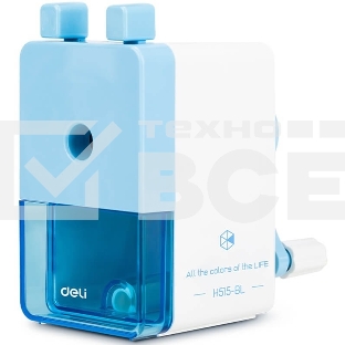 Точилка для карандашей механическая Deli EH515-BL, 1 отверстие, пластик, голубой/белый, пластиковый бокс