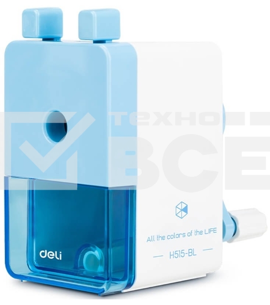Точилка для карандашей механическая Deli EH515-BL, 1 отверстие, пластик, голубой/белый, пластиковый бокс