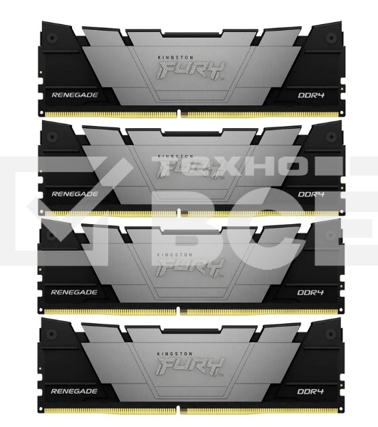 Оперативная память Kingston Fury Renegade, DDR4, 64GB (4x16GB), 3200MHz, CL16, радиатор, чёрный