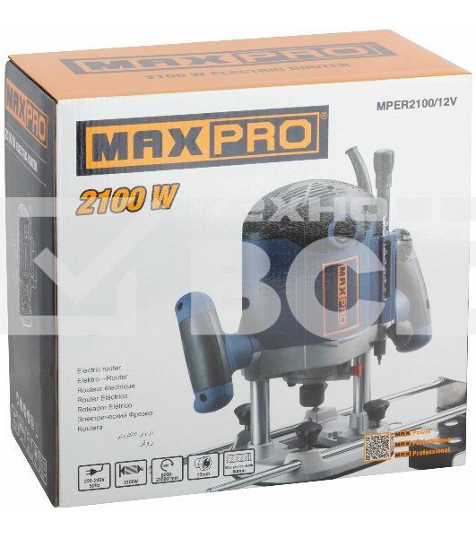 Фрезер MAX-PRO MPER2100/12V 2100 Вт, 8000-23500 об/мин, цанга 6/8/12 мм, 60 мм, 4,1 кг, алюминиевый корпус, резиновый кабель, коробка