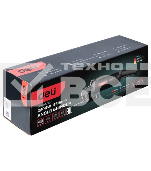 Угловая шлифовальная машина Deli DE-JM230-1E (2200Вт, 230мм, 6600об/мин, картон)