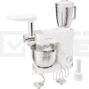 Кухонная машина KORTING KKM 0105 Polar мощность 1200 Вт, 7 насадок (планетарный миксер с 3-мя насадками, мясорубка, насадка для колбас, насадка для кеббе, насадка-блендер), объем чаши 5.5 л, 8 скоростей, импульсный режим, механическое управление, белый