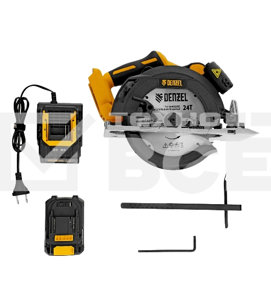 Пила циркулярная аккумуляторная бесщет. Denzel CCSH-BL-20-185, 185 мм, Li-Ion, 20 В