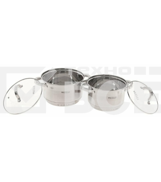 Набор посуды из нержавеющей стали со стеклянными крышками KELLI KL-4246 6 пред. 16 см -2,1; 18- см-2,9; 20 см-3,9 литра. 7-ми слойное капсульное дно. Индукция