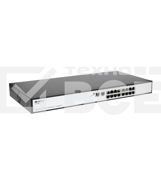 Неуправляемый PoE-коммутатор ORIGO OS1218P/190W/A1A 16x100Base-TX PoE+, 2x1000Base-T, PoE-бюджет 190 Вт, корпус металл