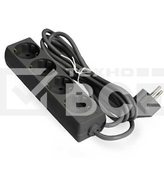 Удлинитель ExeGate ECE-4-3B (EX285813RUS), черный, 3 м, Евровилка с заземлением, 4 евророзетки с заземлением, 2200 Вт