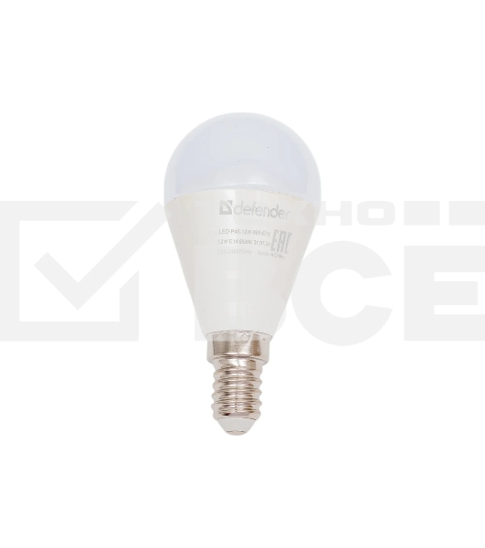 Лампочка светодиодная Defender P45-12W-865-E14 шар, 6500 К, холодный дневной, 1 шт.