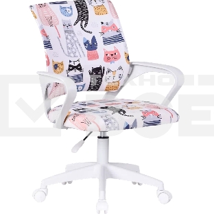 Кресло компьютерное детское Defender Fiesta белый+принт коты, ткань, класс 1
