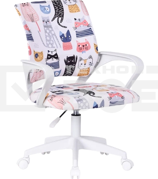 Кресло компьютерное детское Defender Fiesta белый+принт коты, ткань, класс 1