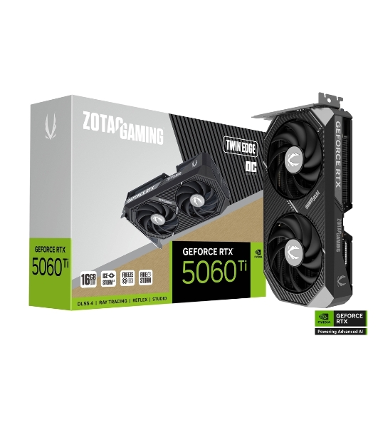 Видеокарта Zotac PCI-E 5.0 RTX 5060TI 16GB TWIN EDGE OC NVIDIA GeForce RTX 5060TI 16Gb 128bit GDDR7 2602/28000 HDMIx1 DPx3 HDCP Ret