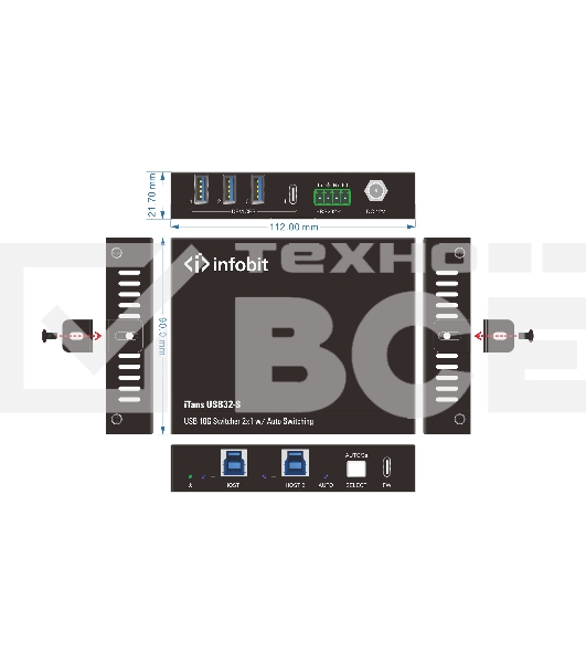 Коммутатор Infobit iTrans USB32-S USB 3.2 10 Гбит/с с автопереключением