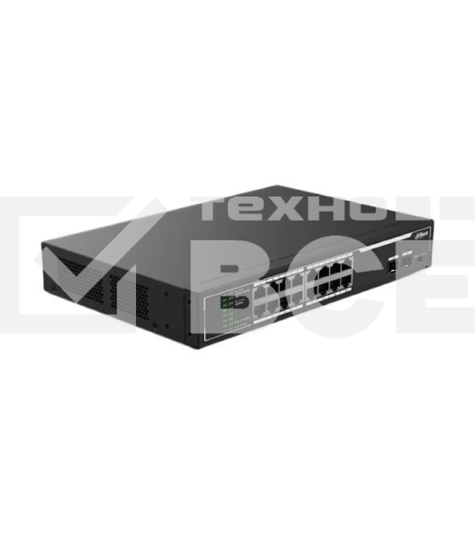 Неуправляемый 18-портовый коммутатор DAHUA DH-SF1018LP с РоЕ, 16xRJ45 100Mb PoE, 2xRJ45 1Gb, суммарно 135Вт, коммутация 7.2 Гбит/с, MAC-таблица 8К, металл