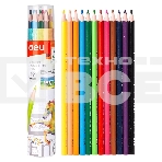 Карандаши цветные Deli EC112-12 Enovation трехгран. пластик 12цв. карт.тубус (12шт), фото 1