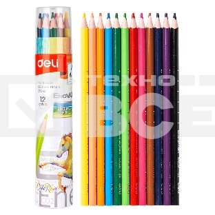 Карандаши цветные Deli EC112-12 Enovation трехгран. пластик 12цв. карт.тубус (12шт)