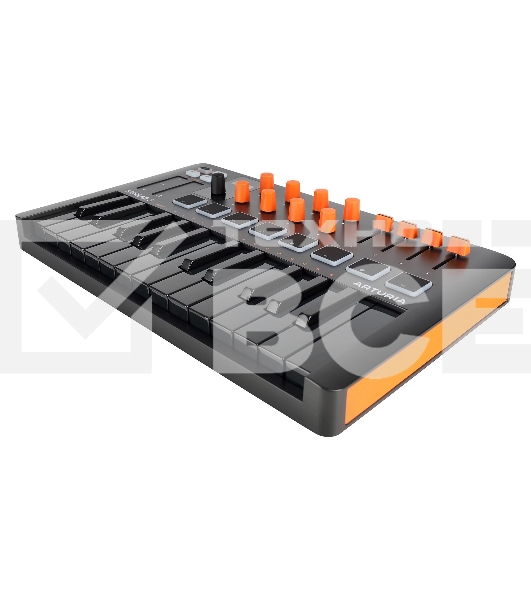 Клавиатура MIDI [231507] Arturia [MiniLAB 3 Orange Edition] 25 клавиш, 8 энкодеров, 8 RGB пэдов, 8 фейдеров, дисплей, сенсорные регуляторы Pitch/Modulation, MIDI-выход, 1/4