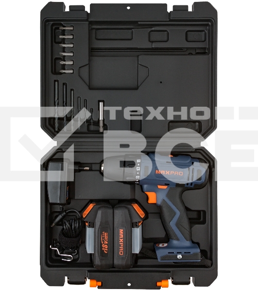 Дрель-шуруповерт MAX-PRO 85030, Аккумуляторная, 18В, 2 АКБ, Кейс