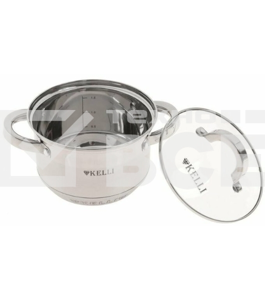Набор посуды из нержавеющей стали со стеклянными крышками KELLI KL-4246 6 пред. 16 см -2,1; 18- см-2,9; 20 см-3,9 литра. 7-ми слойное капсульное дно. Индукция