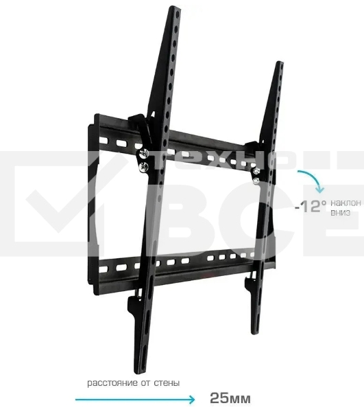 Кронштейн для TV Arm media STEEL-2 new черный, настенный, 32'-90', max 40 кг, 1 ст св., нак. 0°-15°, от ст. 28,5 мм, max VESA 600x400 мм.