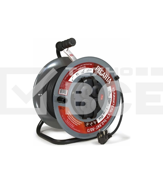 Удлинитель силовой Ресанта СУ-3х2,5КГ-50/3 (61/118/10) 2x1.0 кв.мм 4 розет. 40 м ПВС катушка серый