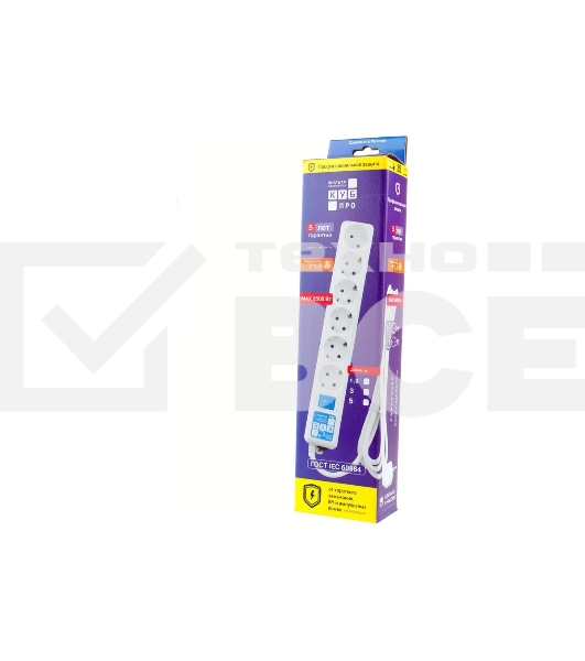 Сетевой фильтр PowerCube, PC PRO, 5м, 6р, бел. 16А, SPL6-16-P-5M