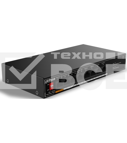 Гигабитный 8-портовый неуправляемый коммутатор c PoE Dahua DH-SG1008LP, 4xRJ45 1Gb PoE, 4xRJ45 1Gb, суммарно 60Вт, коммутация 20 Гбит/с, MAC-таблица 8K, металл
