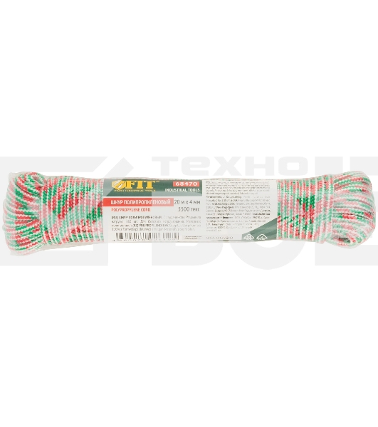 Шнур Fit 68470 полипропиленовый с сердечником 4 мм х 20 м, р/н= 110 кгс