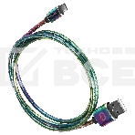 Кабель Qumo, USB 2.0-Type C, 1м, 5/9/12В, 5A, 22.5Вт (Huawei FCP и SCP), опл. металл. пружинка, кон. металл, rainbow, фото 1