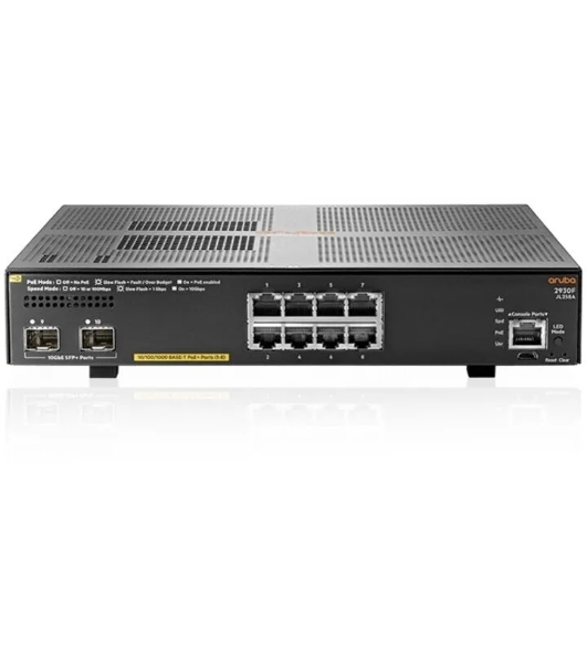 Коммутатор HPE Aruba 2930F 8G PoE+ 2SFP+, 8×1 Гбит/с PoE+ + 2×10 Гбит/с SFP+, управляемый