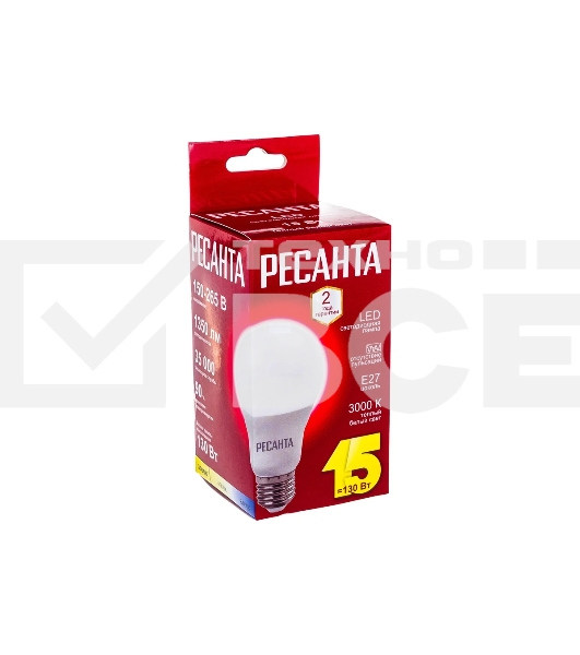 Лампа светодиодная Ресанта LL-R-A65-15W-230-3K-E27 груша, 15 Вт, тепл., Е27