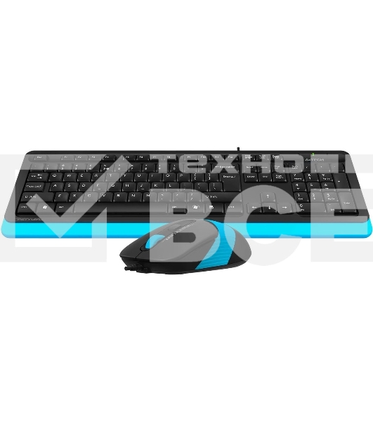Комплект клавиатура+мышь A4Tech FStyler F1010 проводной, USB, 1600 DPI, чёрный/синий