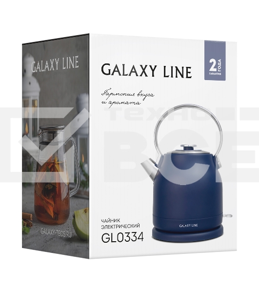 Чайник электрический Galaxy Line GL 0334, синий, металл, 2200 Вт, 1,5 л