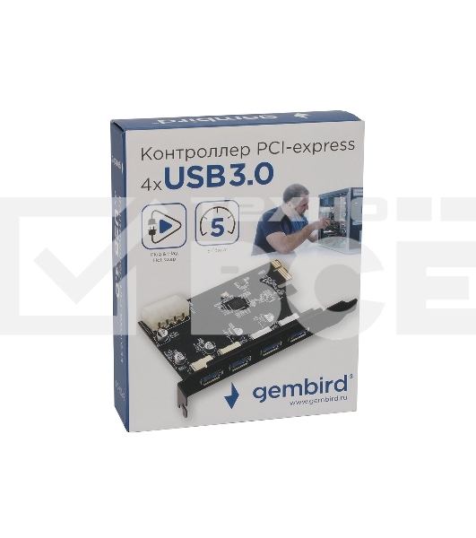 Контроллер USB 3.0 Gembird SPCR-04 в разъем PCI-e, 4xUSB-A