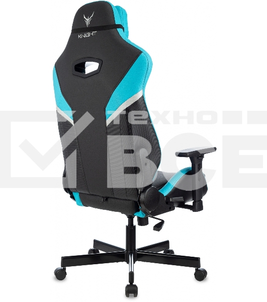 Кресло игровое Knight Thunder 5X черный/голубой эко.кожа крестов. металл