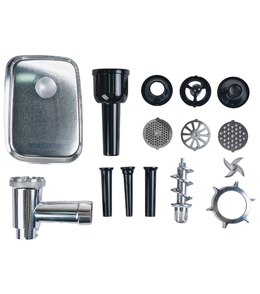 Мясорубка электрическая OASIS MG-DM1 серый, 2500 Вт, 1.5 кг/мин, реверс, защита от перегрузки, металлический лоток, насадки - 8