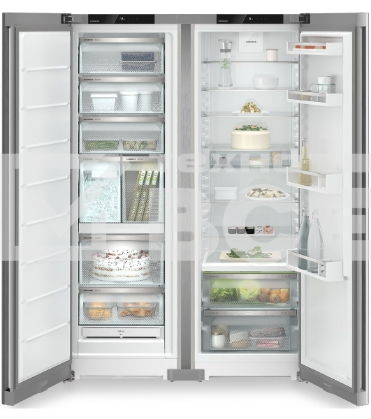 Холодильник Liebherr Комбинация XRFsf 5245-22 001(SFNsfd 5247-22 001 + SRBsfc 5220-22 001) серебристый двухкамерный 377/262л морозилка сбоку, Side by Side