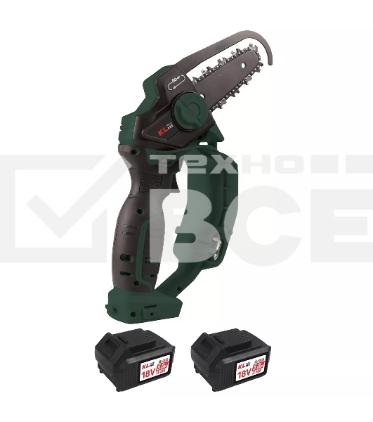 Профессиональная аккумуляторная цепная мини-пила KLPRO KLBZT18-50 (18В, Li-ion-2шт 5,0А·ч, ЗУ 4,5А, 3200 об/мин, 110мм)