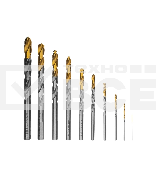 Набор сверл по металлу Denzel 1-10 мм, Р6М5-TiN, Golden Tip, 10 шт 723001